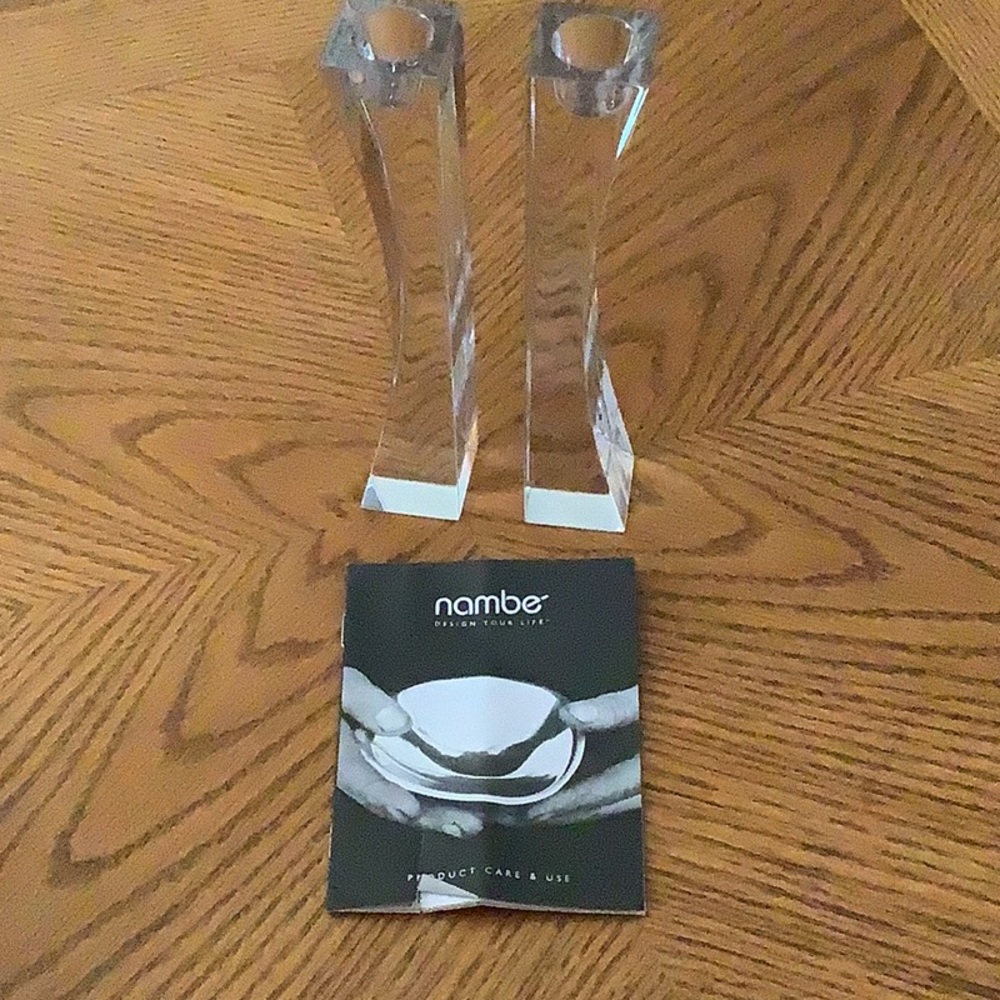 Nambe Crystal Kissing Candlesticks in Gift Box